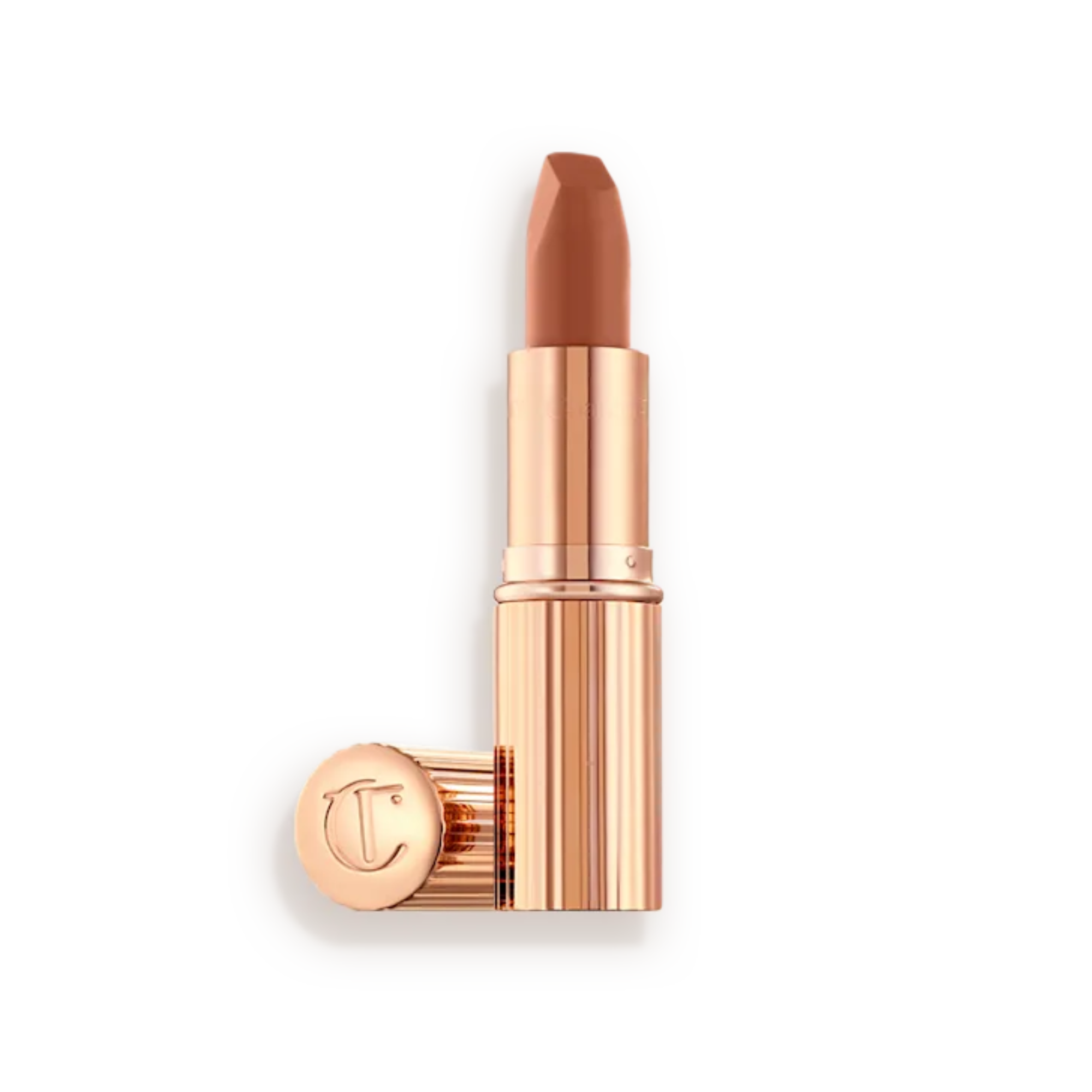 nude lipstick, Charlotte Tilbury Catwalking, 90s supermodel makeup, matte peach lipstick, neutral peach lip, lips like Pillow Talk, runway-inspired nude, Tilbury peach matte