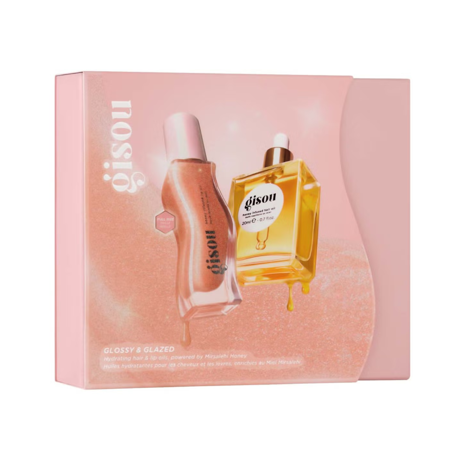 gisou maroc, huile cheveux miel, hair oil gisou, huile à lèvres, lip oil, coffret gisou, glazed plum, hydratation lèvres, cheveux brillants, beauté au miel, mirsalehi bee garden