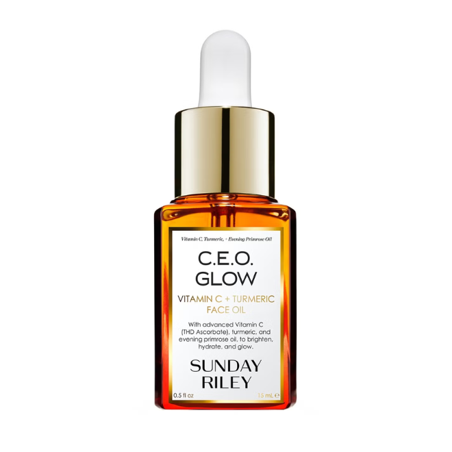 huile visage éclat, vitamine C stable, curcuma, peau terne, glow naturel, anti-taches, Sunday Riley, face oil, brightening oil, antioxidant serum, C.E.O. Glow