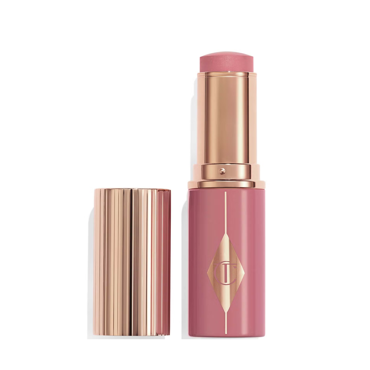 Stick de blush Charlotte Tilbury Unreal Blush Healthy Glow Rosy Glow présenté sur fond blanc.