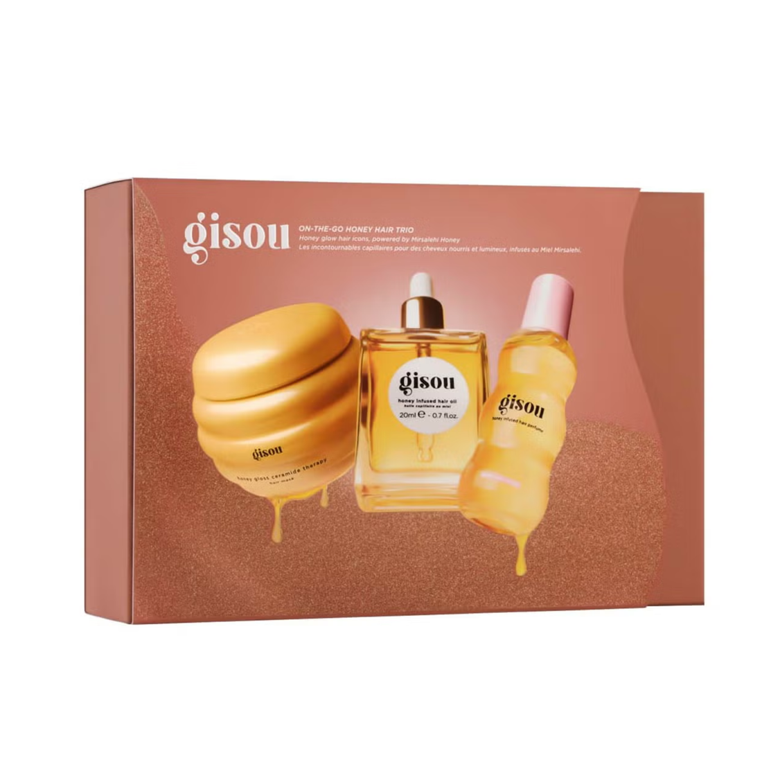 gisou maroc, huile cheveux miel, hair perfume, parfum cheveux, masque capillaire, honey hair oil, soins cheveux voyage, coffret gisou, cheveux brillants, réparation cheveux, wildflower honey