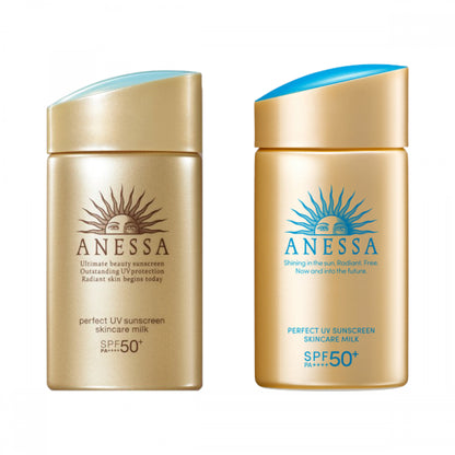 hiseido Anessa Perfect UV Sunscreen Skincare Milk bottle with applicator displayed on white background.
